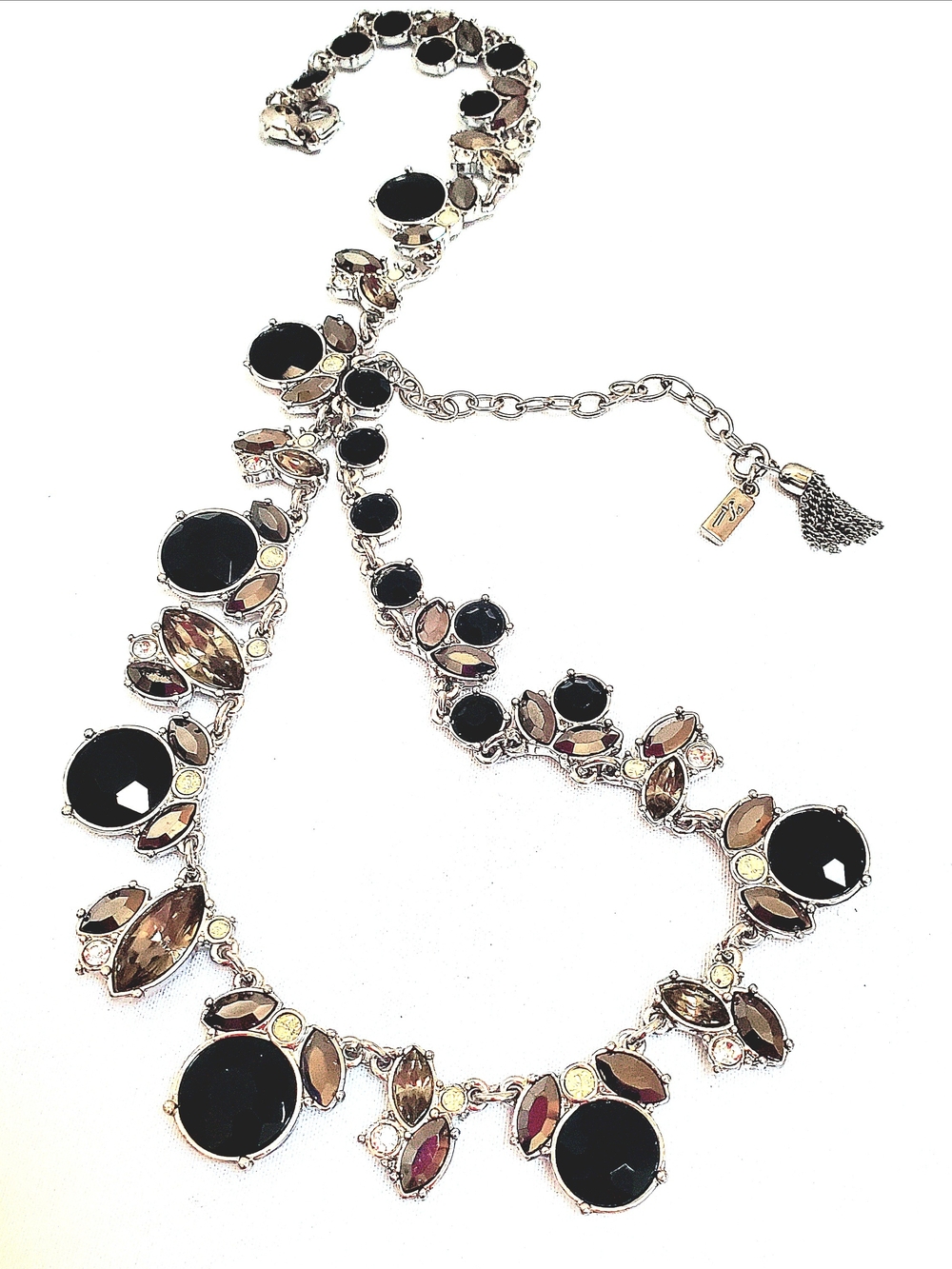 Vera Wang Simply Vera Black Faceted Jewel & Smoked Stone Statement Bib Clasp